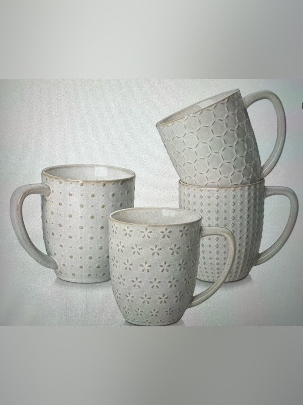 Ceramic Mug Set - Neutral Floral & Geometric Patterns 16 oz